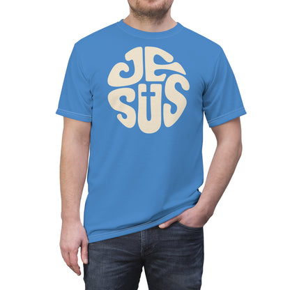 "Retro Jesus", Unisex T-shirt (Pop Cyan-Atlantic)