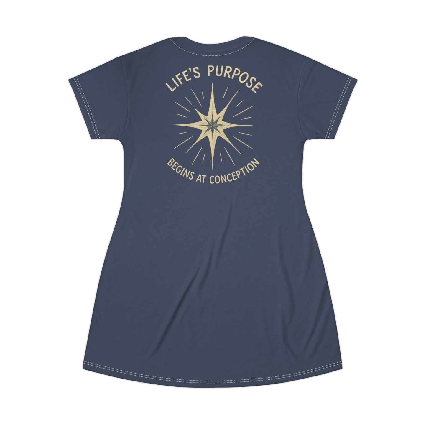 "Life's Purpose Begins at Conception #02", T-Shirt Dress (Diplomat Grey)