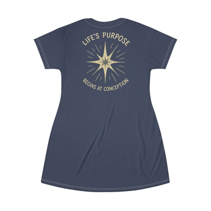 "Life's Purpose Begins at Conception #02", T-Shirt Dress (Diplomat Grey)