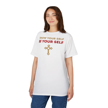 "Know Your Self", Unisex T-shirt (Foamy Milk White)