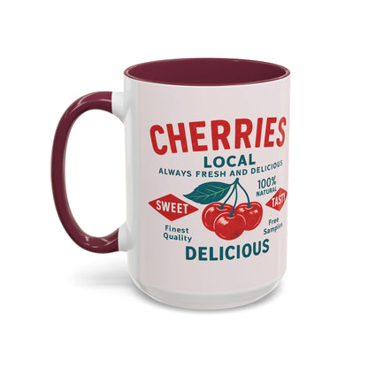 "Delicious Cherries", Colorful Mugs (11oz, 15oz) (Sea Salt Sherbet)