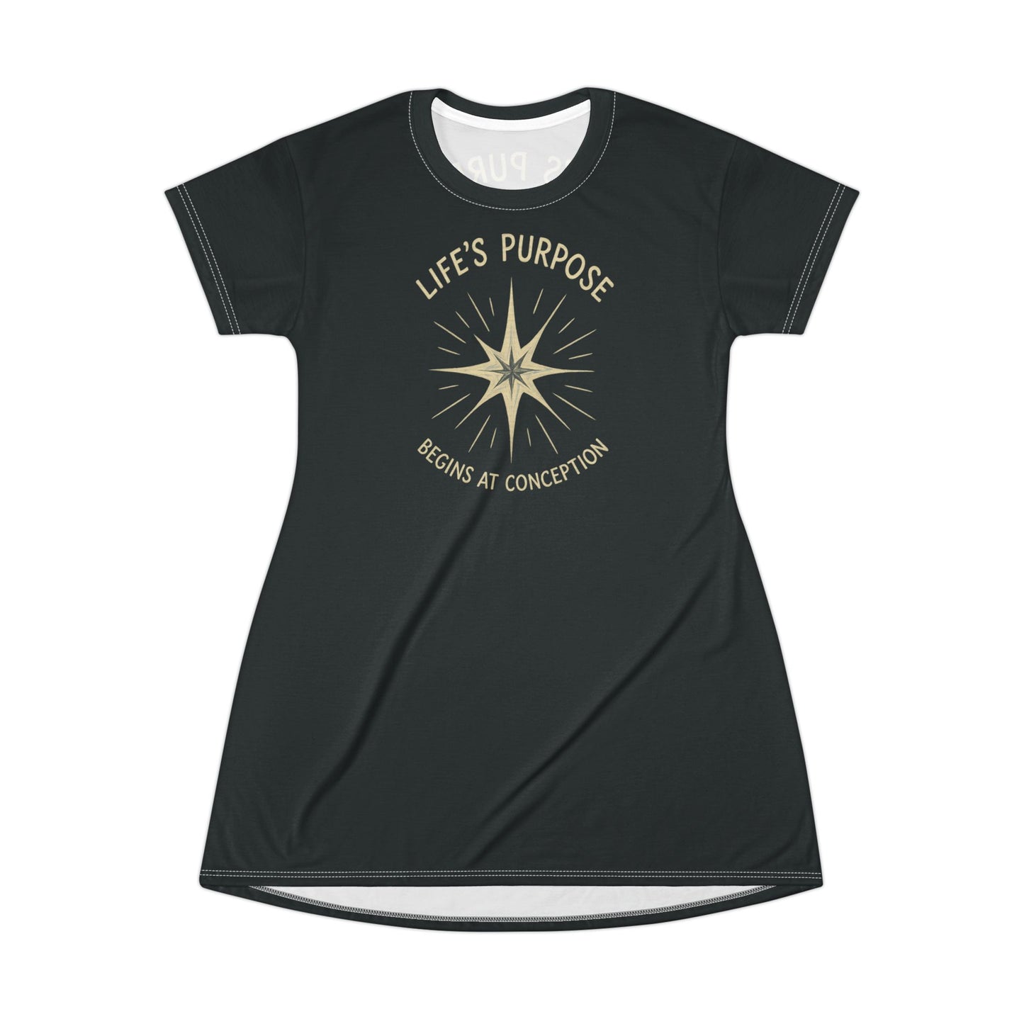 "Life's Purpose Begins at Conception #02", T-Shirt Dress (Crovan Black)