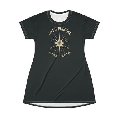 "Life's Purpose Begins at Conception #02", T-Shirt Dress (Crovan Black)