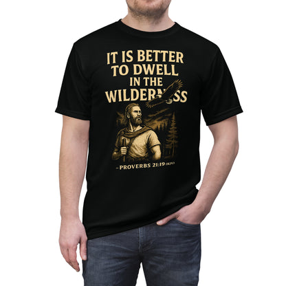 "Proverbs 21:19 (KJV)", Wearable Art Unisex T-shirt (Peatshadow Black)