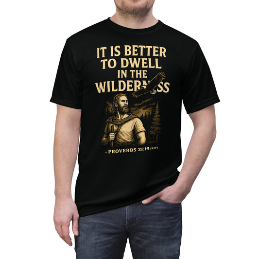 "Proverbs 21:19 (KJV)", Wearable Art Unisex T-shirt (Peatshadow Black)
