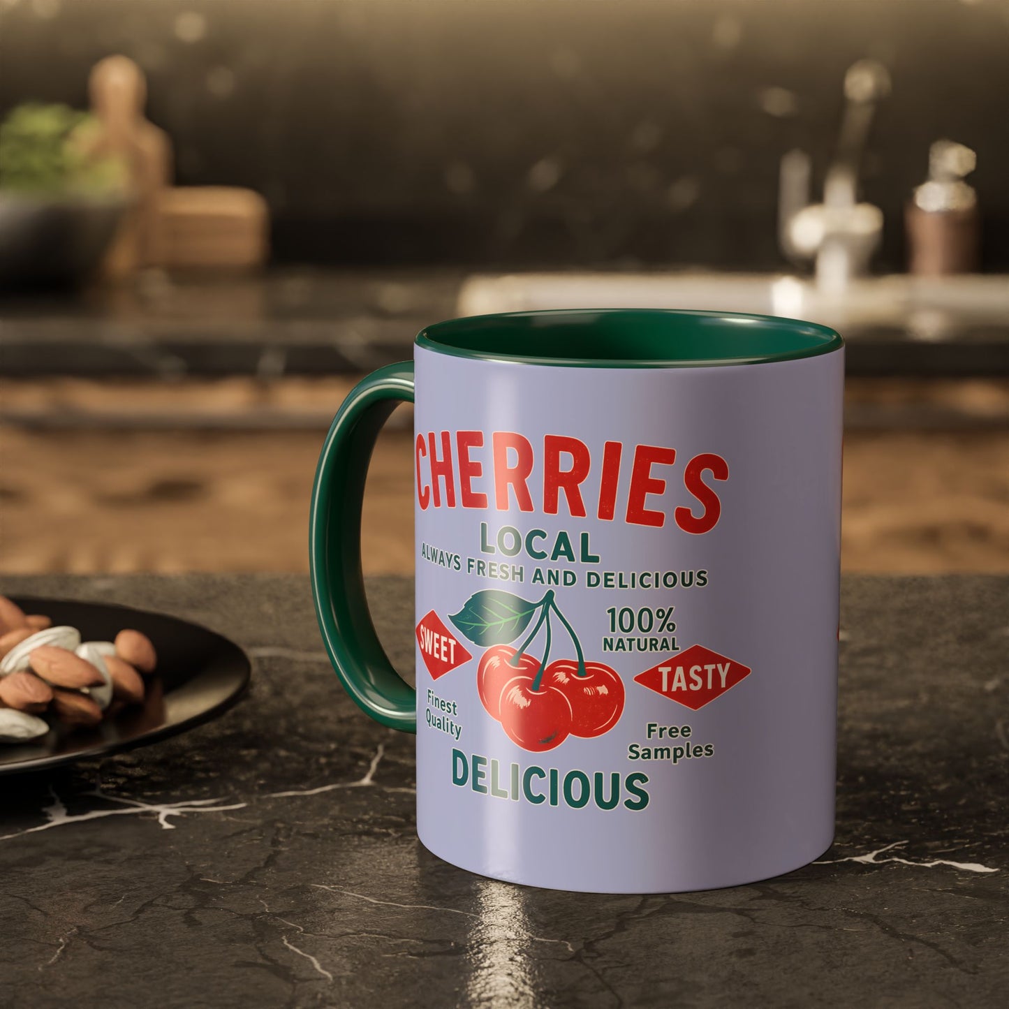"Delicious Cherries", Colorful Mugs (11oz, 15oz) (Retro Periwinkle)