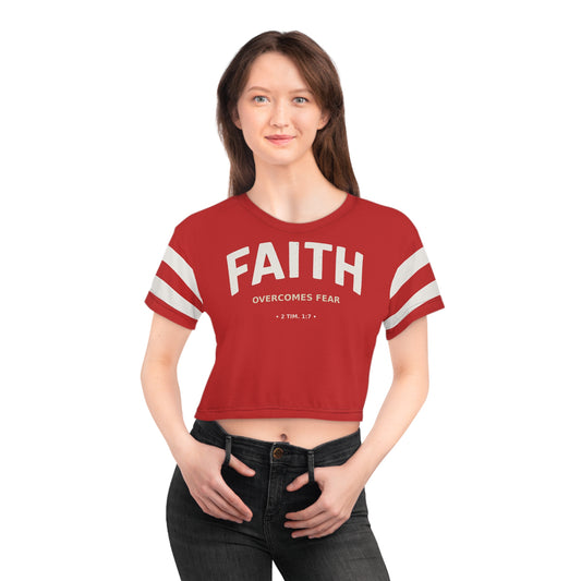 "Faith Overcomes Fear", Crop Tee (Light Cherry Red)