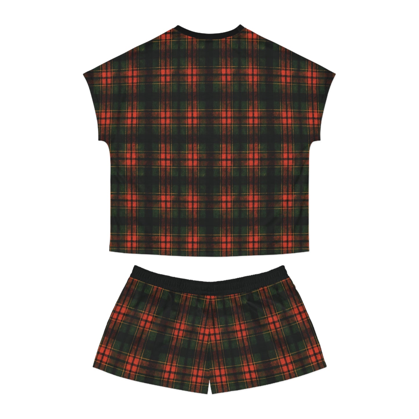 "Kilmor Brieve Tartan", Women's Short Pajama Set (Black Collar & Waist)