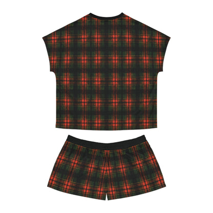 "Kilmor Brieve Tartan", Women's Short Pajama Set (Black Collar & Waist)