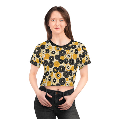 "Old 45's", Wearable Pattern Art Crop Tee (70's Black Collar)