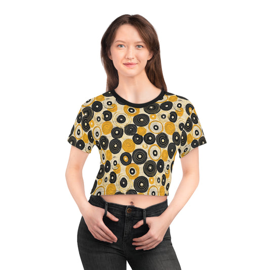 "Old 45's", Wearable Pattern Art Crop Tee (70's Black Collar)
