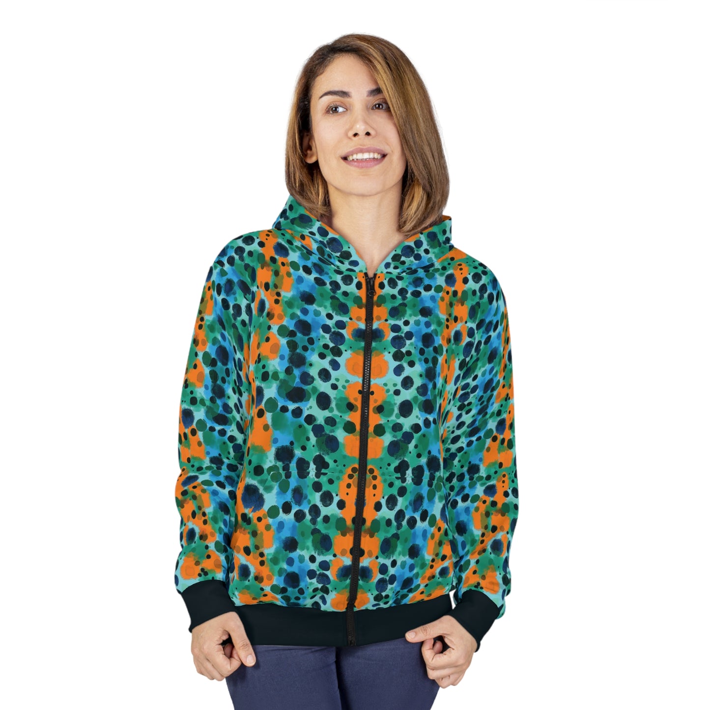 "Midnight Coral", Unisex Wearable Art Zip Hoodie