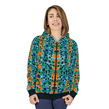 "Midnight Coral", Unisex Wearable Art Zip Hoodie
