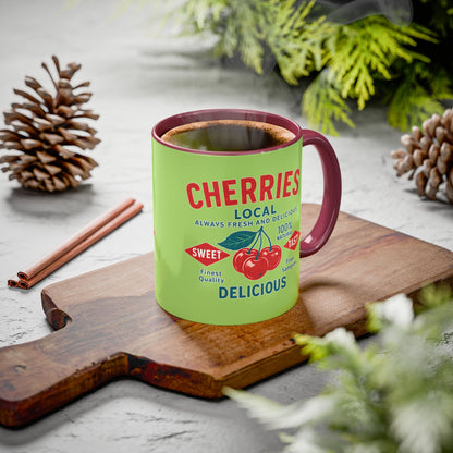 "Delicious Cherries", Colorful Mugs (11oz, 15oz) (Orchard Lime)