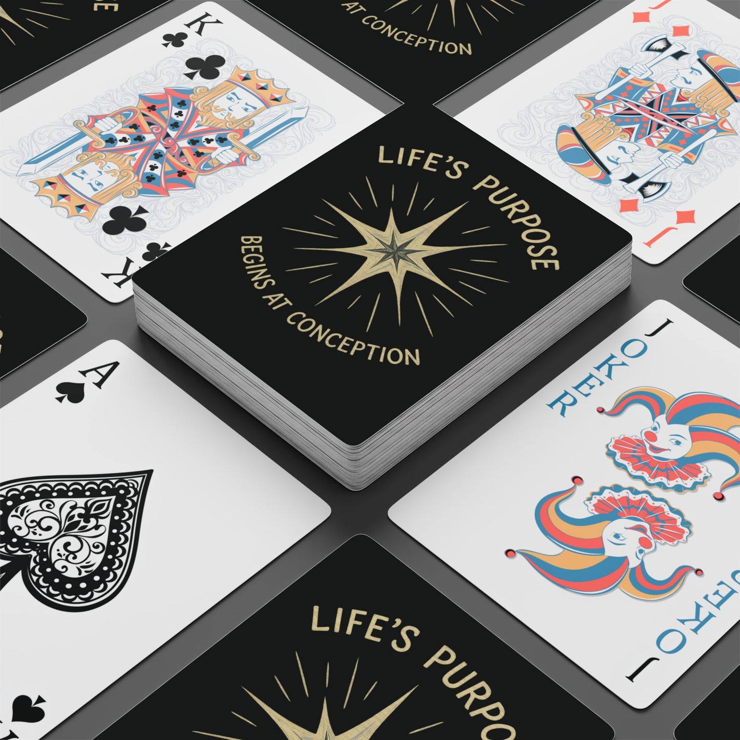 "Life's Purpose Begins at Conception #02", Christian Playing Cards (Void Black)