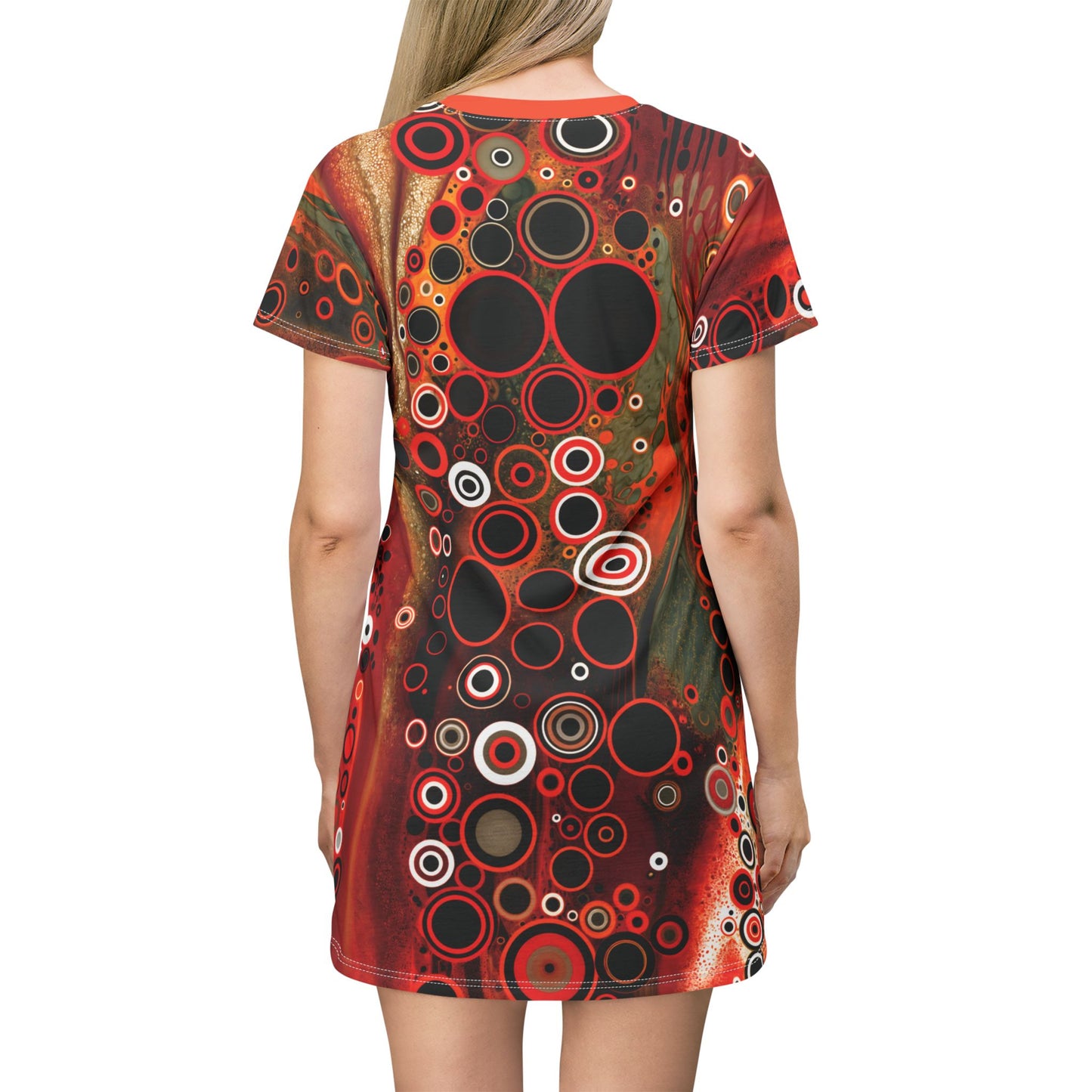 "Abstract #08", Wearable Fine Art T-Shirt Dress (Tangelo Orange Collar)