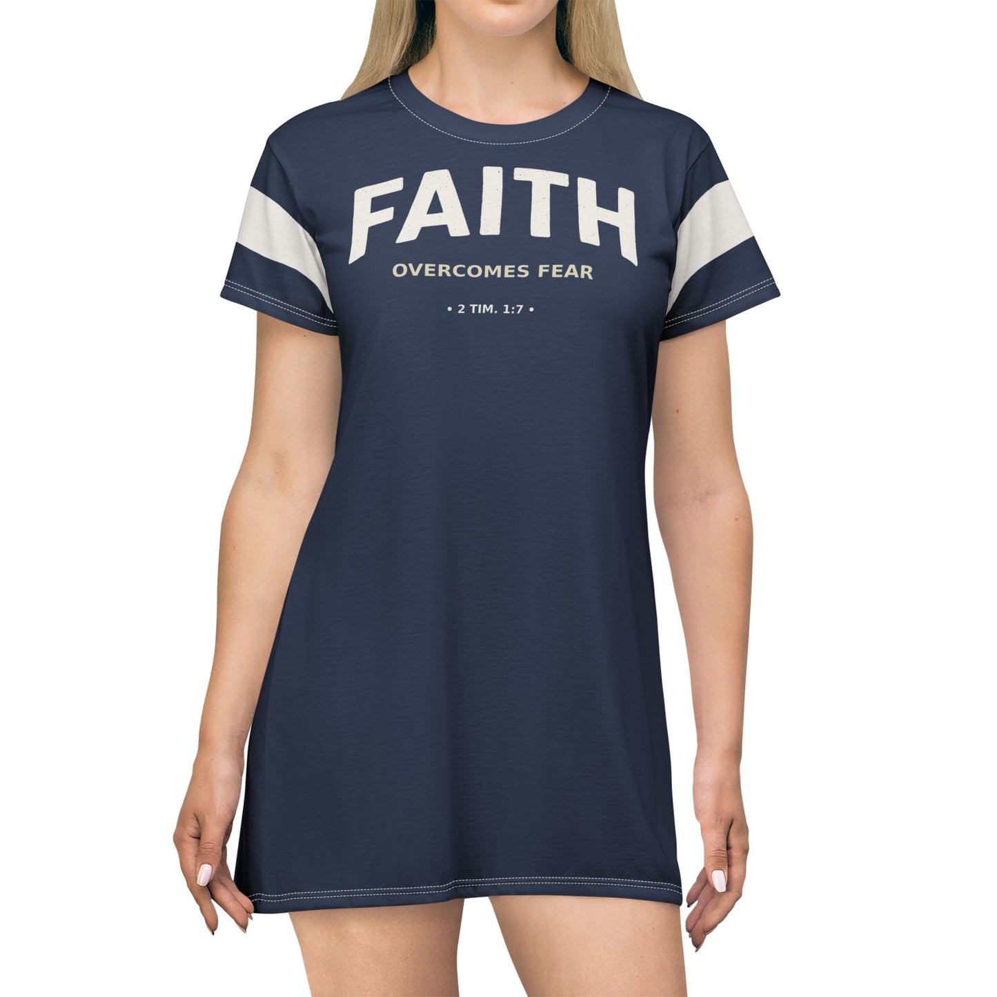 "Faith Overcomes Fear", T-Shirt Dress (Cambridge Blue)
