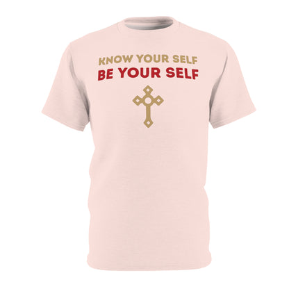 "Know Your Self", Unisex T-shirt (Antique Coral)