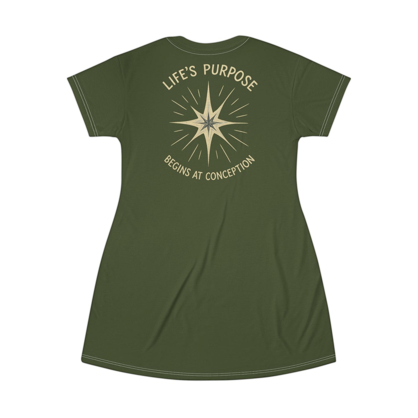"Life's Purpose Begins at Conception #02", T-Shirt Dress (Deep Canopy Green)