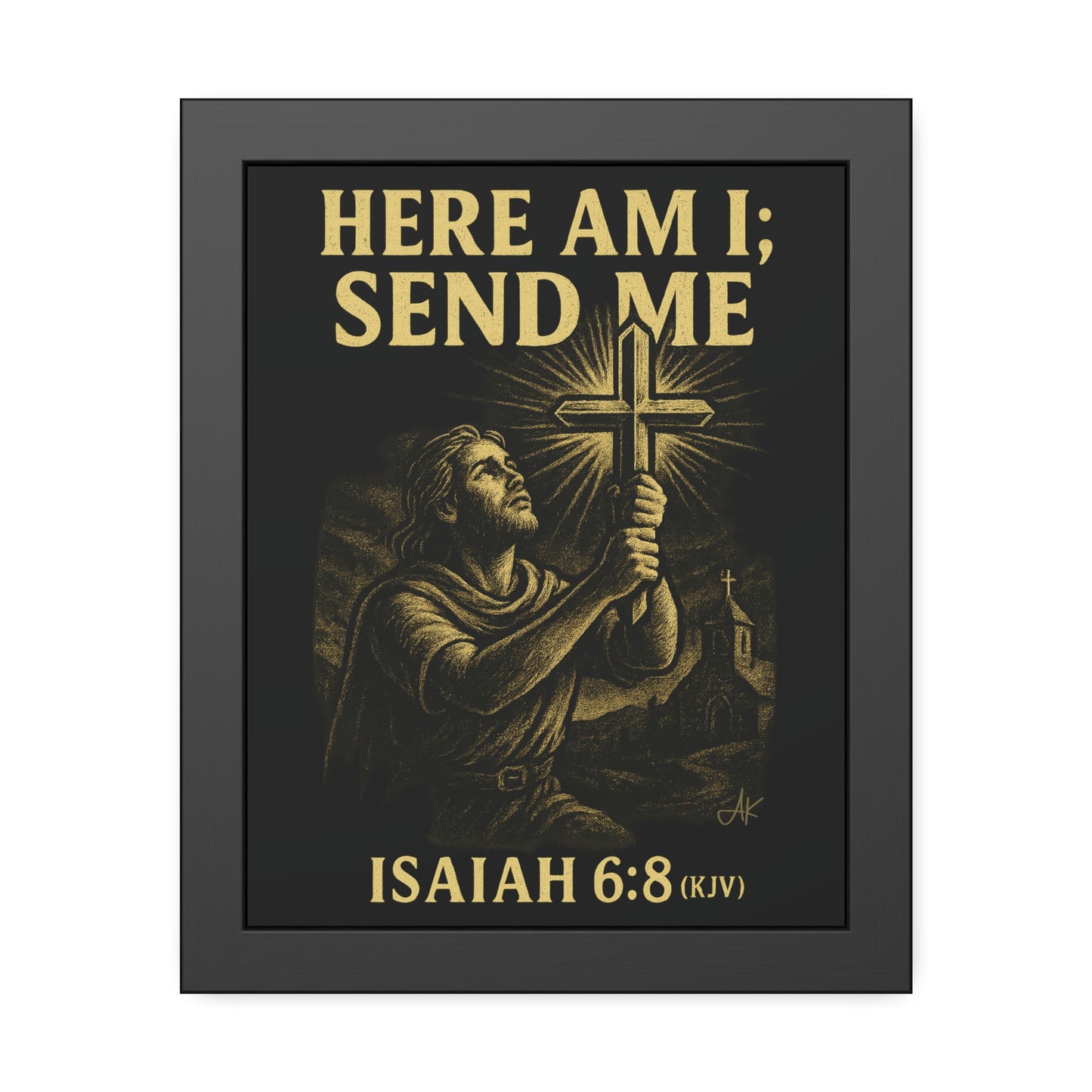 "Isaiah 6:8 (KJV)", Framed Paper Poster (Shadow Black)