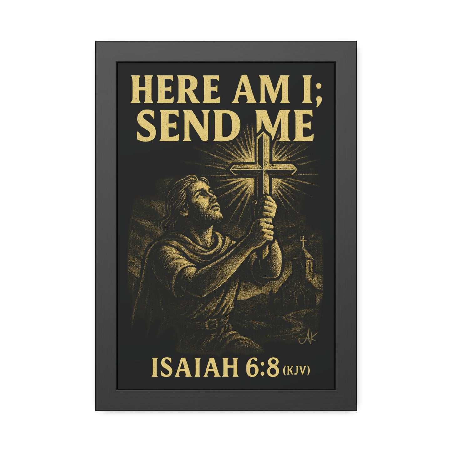 "Isaiah 6:8 (KJV)", Framed Paper Poster (Shadow Black)
