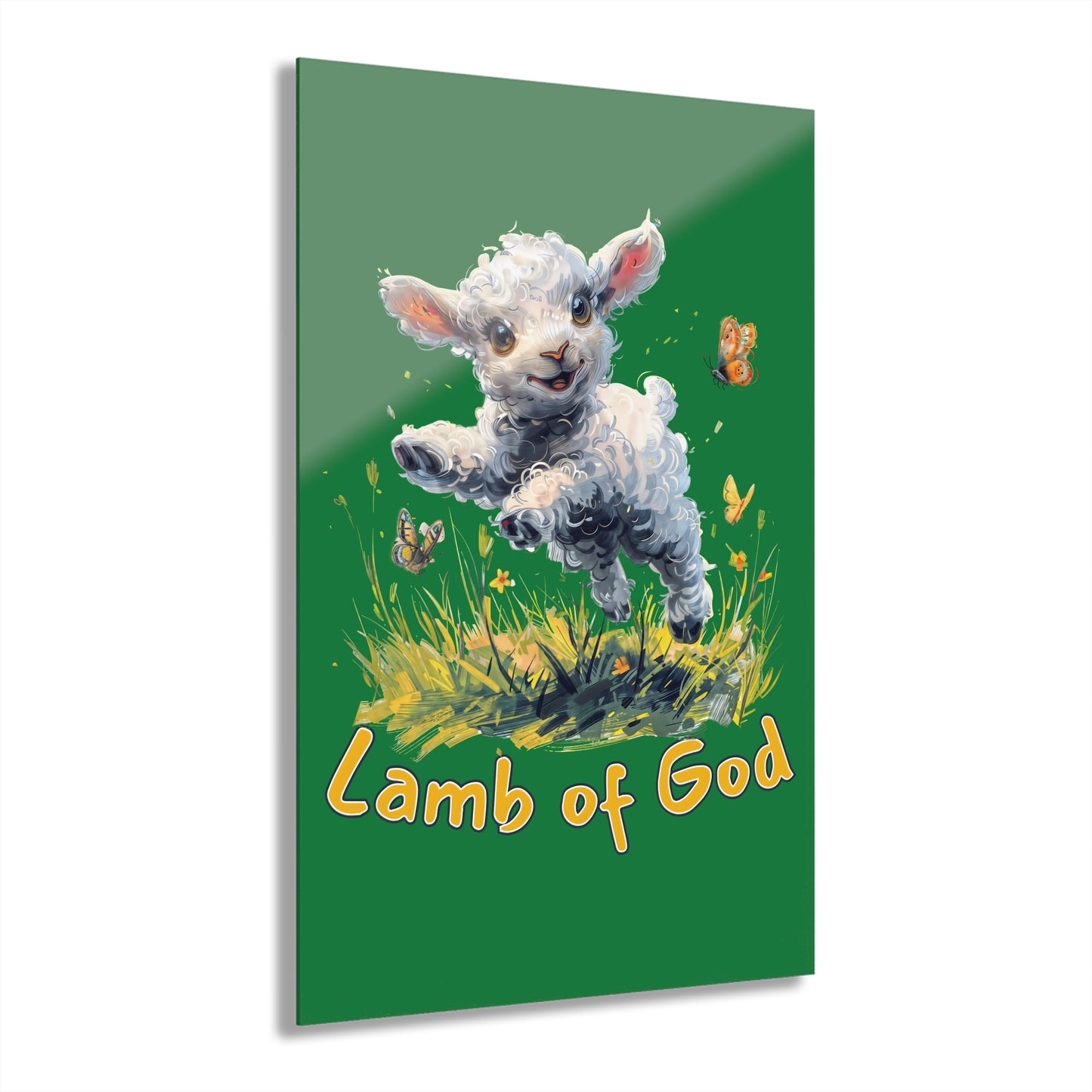 "Lamb of God", Kids Acrylic Wall Prints (French Cleat Hanging) (Patrick Leaf Green)