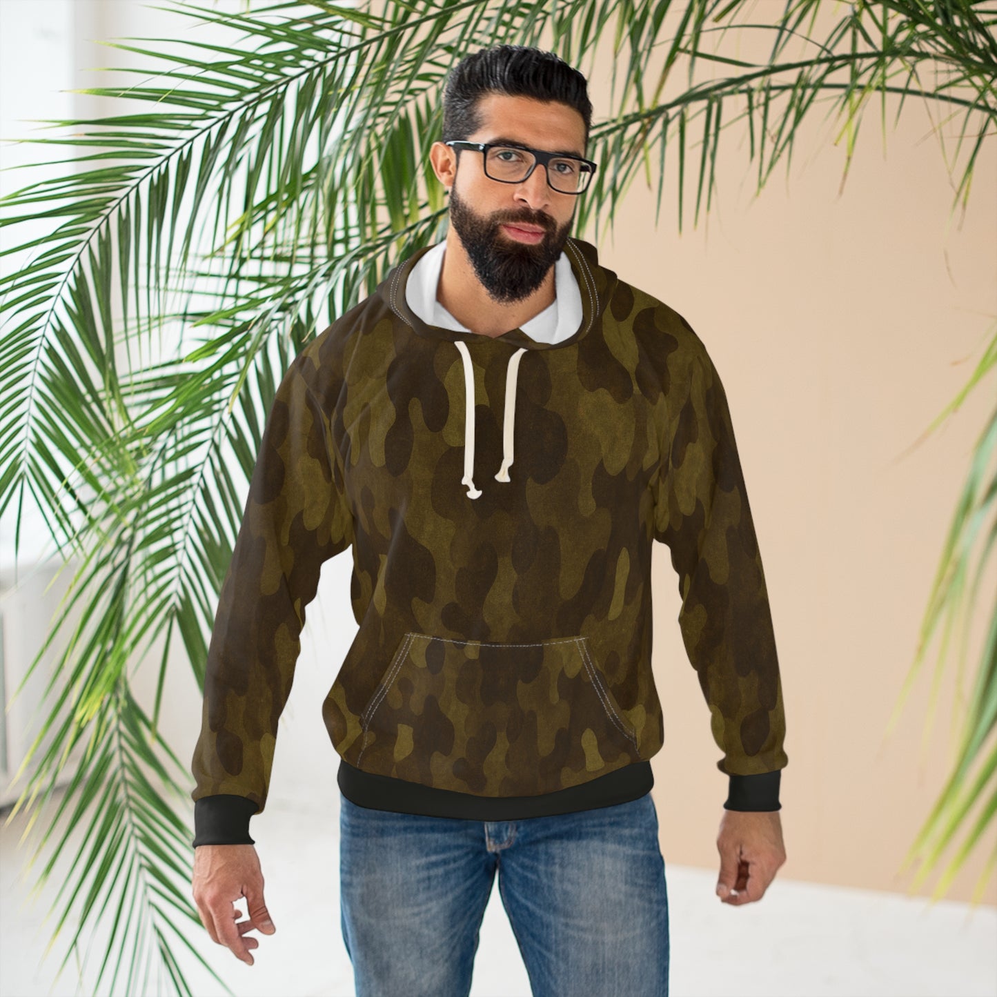 "Swamp Recon Camouflage", Unisex Wearable Art Pullover Hoodie (Alligator Black Cuffs & Waist)