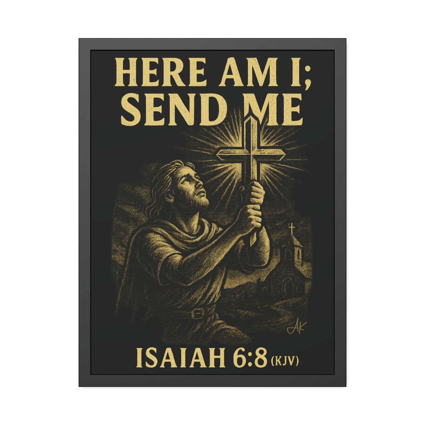 "Isaiah 6:8 (KJV)", Framed Paper Poster (Shadow Black)