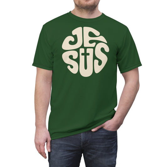 "Retro Jesus", Unisex T-shirt (Thicketshade Green)
