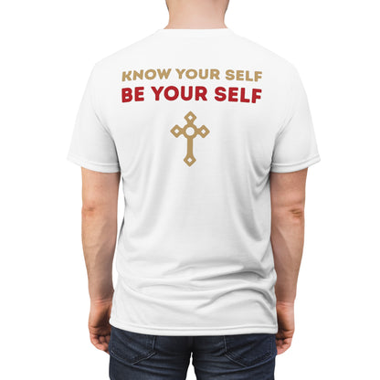 "Know Your Self", Unisex T-shirt (Foamy Milk White)