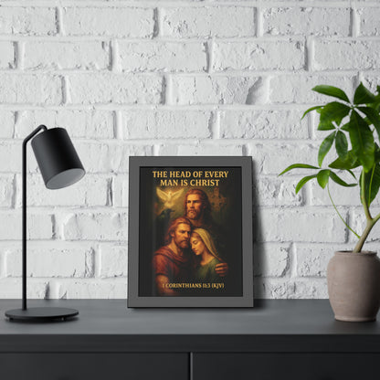 "1 Corinthians 11:3 (KJV)", Framed Paper Poster (Shadow Black)