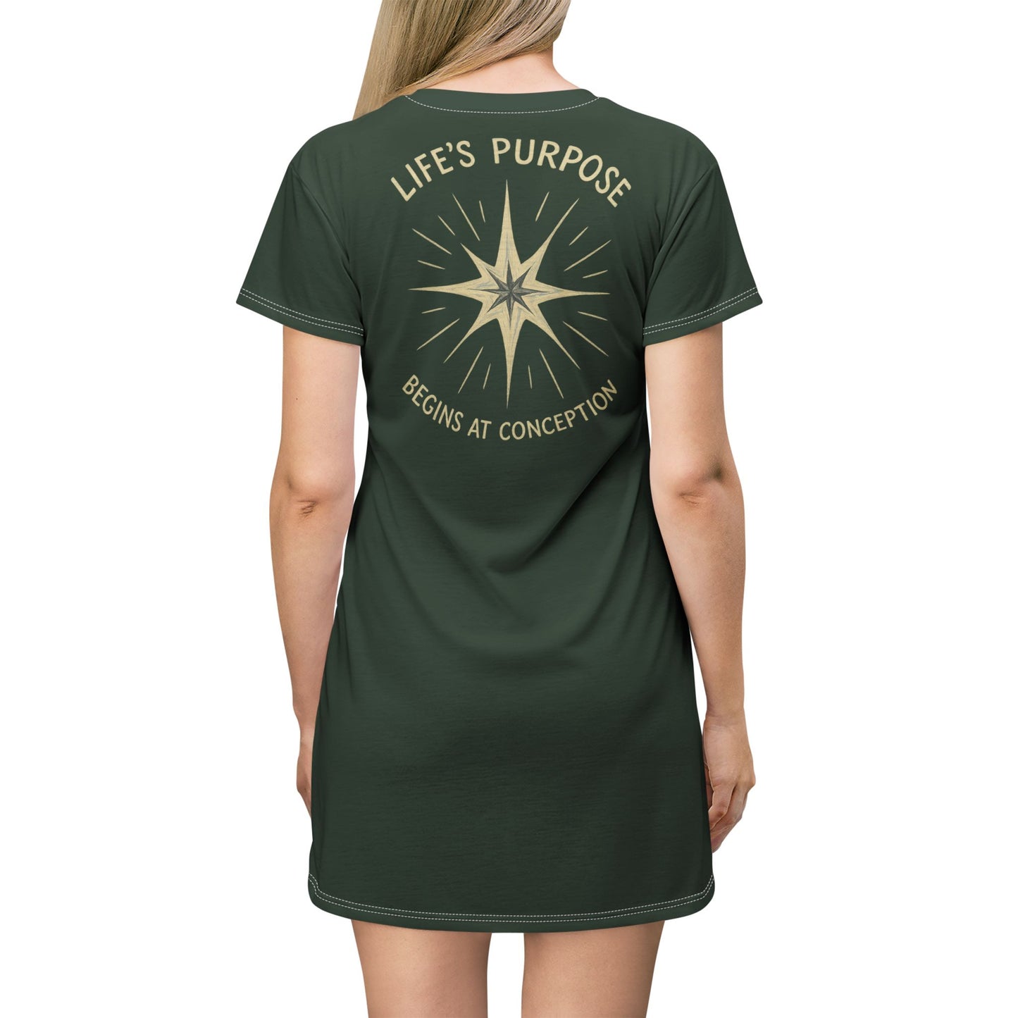 "Life's Purpose Begins at Conception #02", T-Shirt Dress (Mireleaf Green)