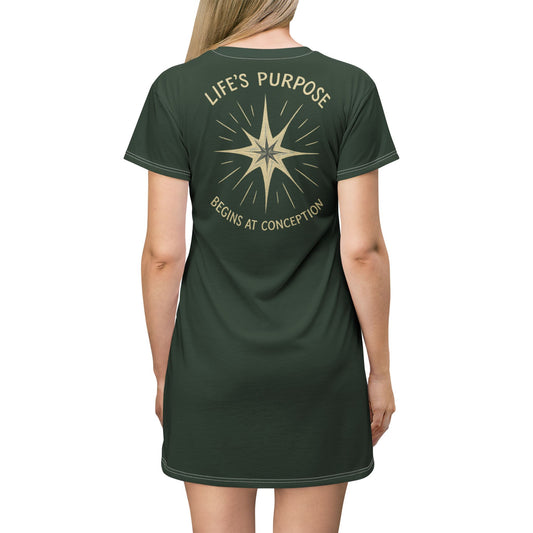 "Life's Purpose Begins at Conception #02", T-Shirt Dress (Mireleaf Green)