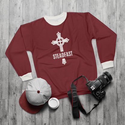 "Steadfast Cross", Unisex Sweatshirt (Dark Cherry Red)