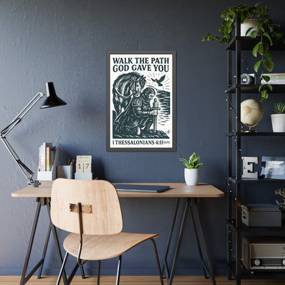 "1 Thessalonians 4:11 (KJV)", Framed Paper Poster (Porcelain White)