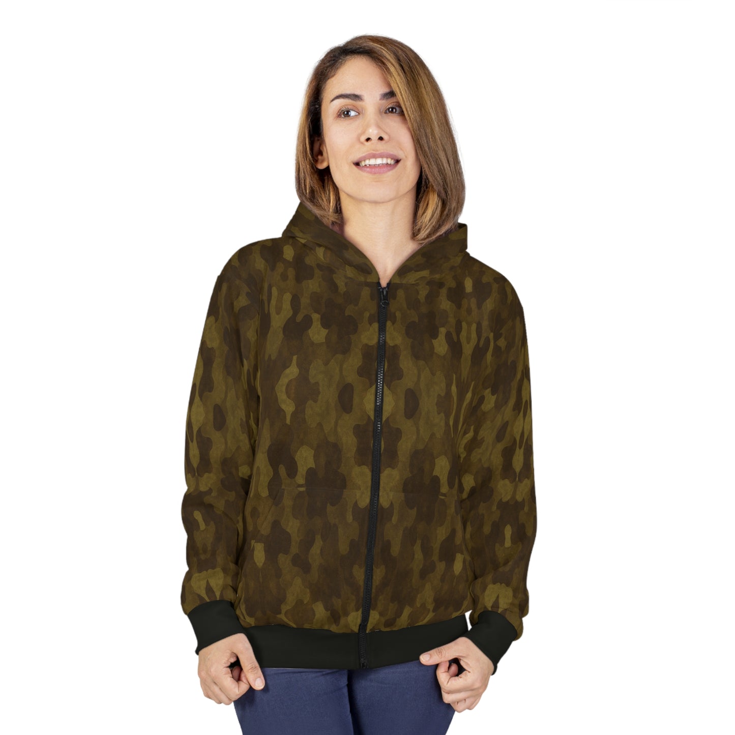 "Swamp Recon Camouflage", Unisex Wearable Art Zip Hoodie (Alligator Black Cuffs and Waist)