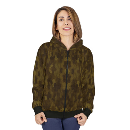 "Swamp Recon Camouflage", Unisex Wearable Art Zip Hoodie (Alligator Black Cuffs and Waist)