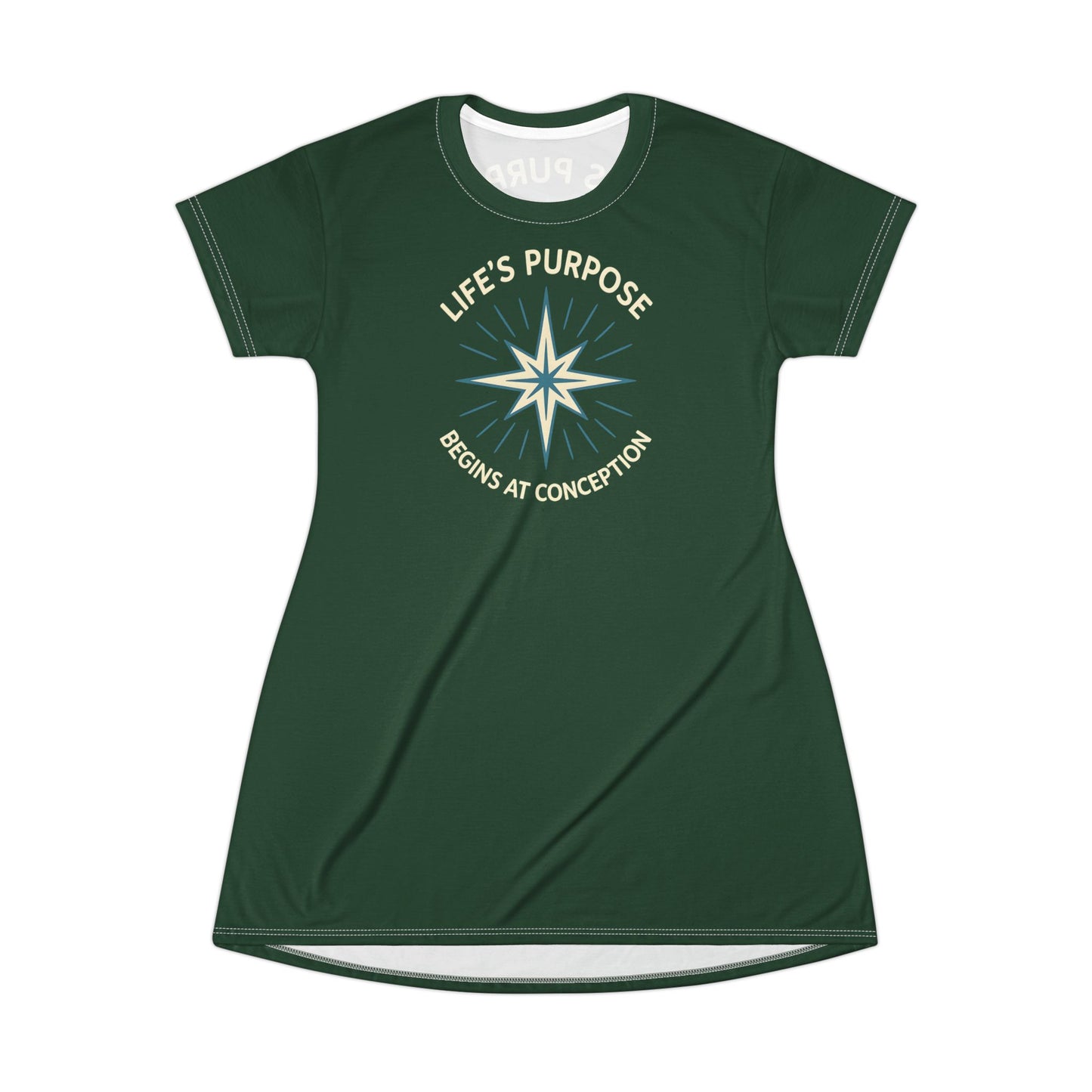 "Life's Purpose Begins at Conception #01", T-Shirt Dress (Rainforest Green)