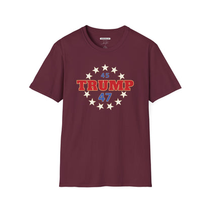 "Trump 45-47 Circle of Stars", Unisex Softstyle T-Shirt