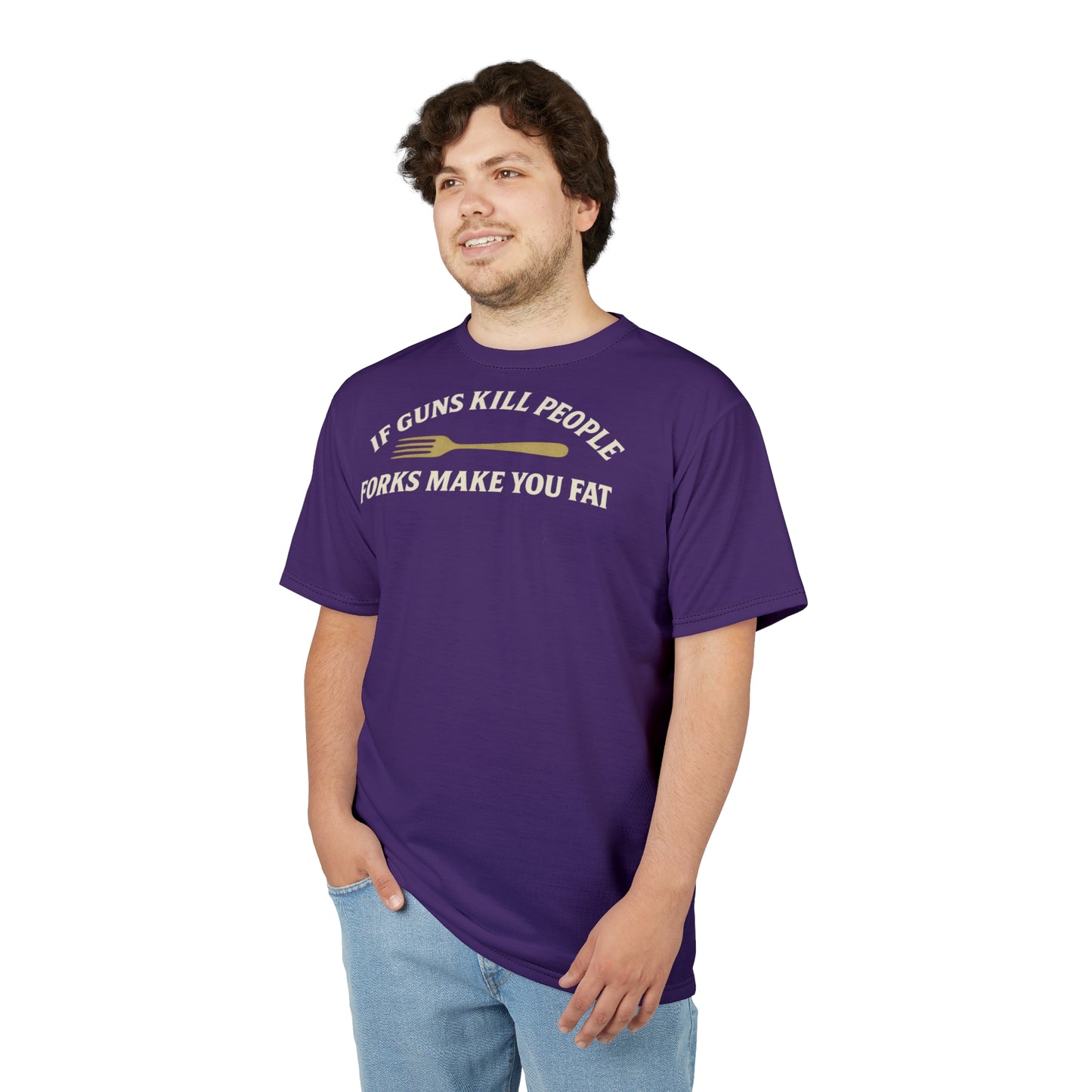 ''Forks Make You Fat", Unisex T-shirt (Thistle Purple)