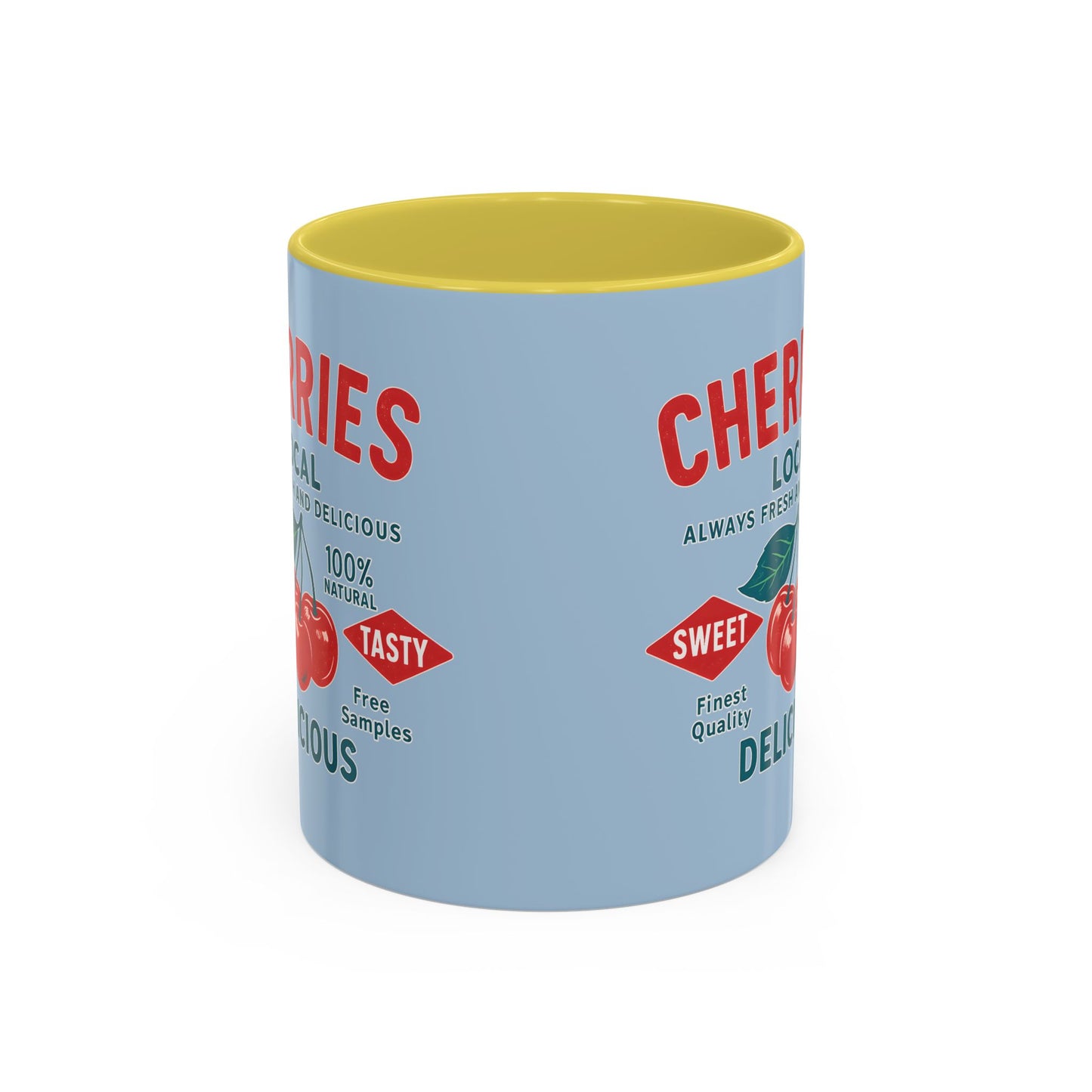 "Delicious Cherries", Colorful Mugs (11oz, 15oz) (Retro Sky)