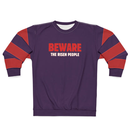 "Beware the Risen People", Unisex Sweatshirt (Red Tint Purple)