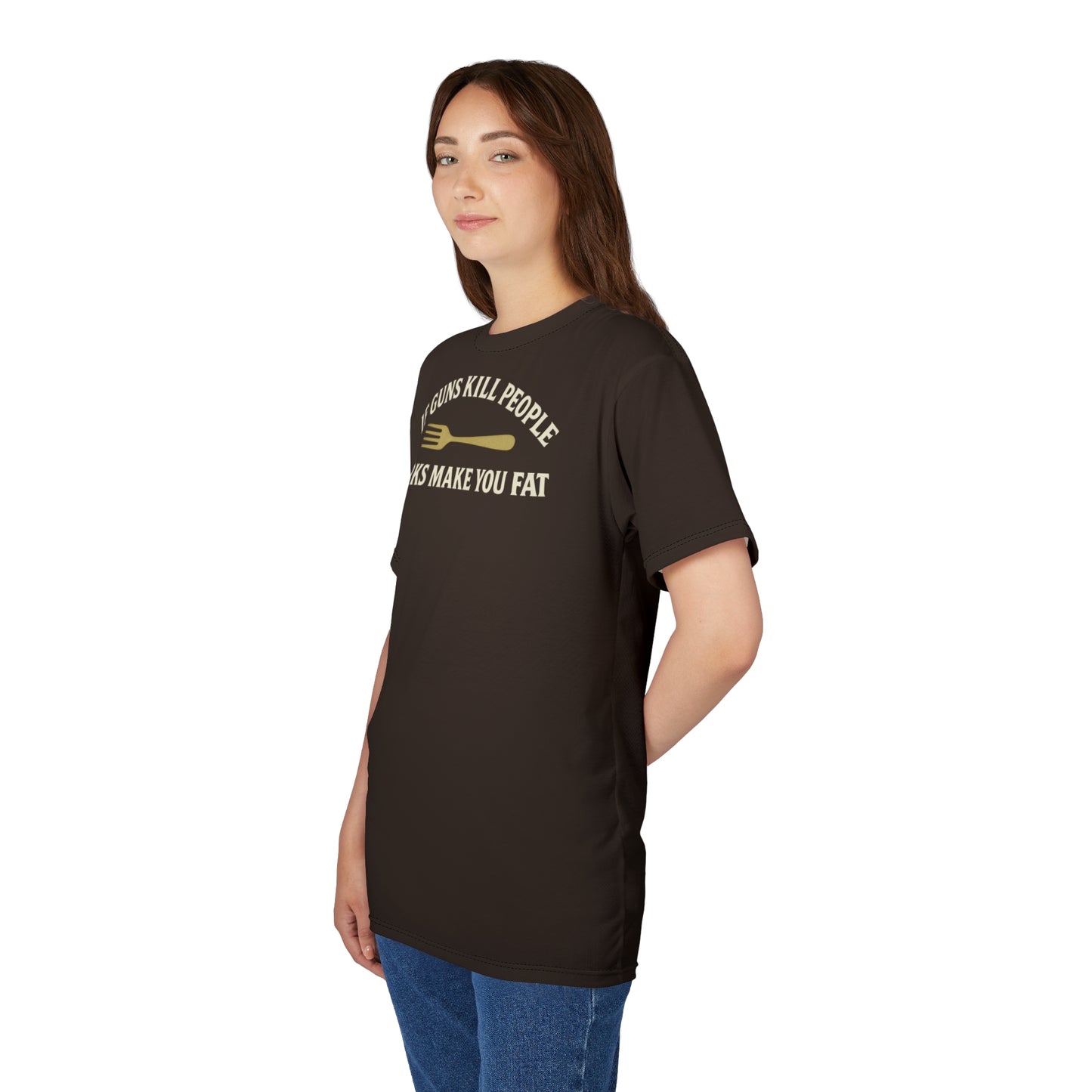 ''Forks Make You Fat", Unisex T-shirt (Peatshadow Brown)