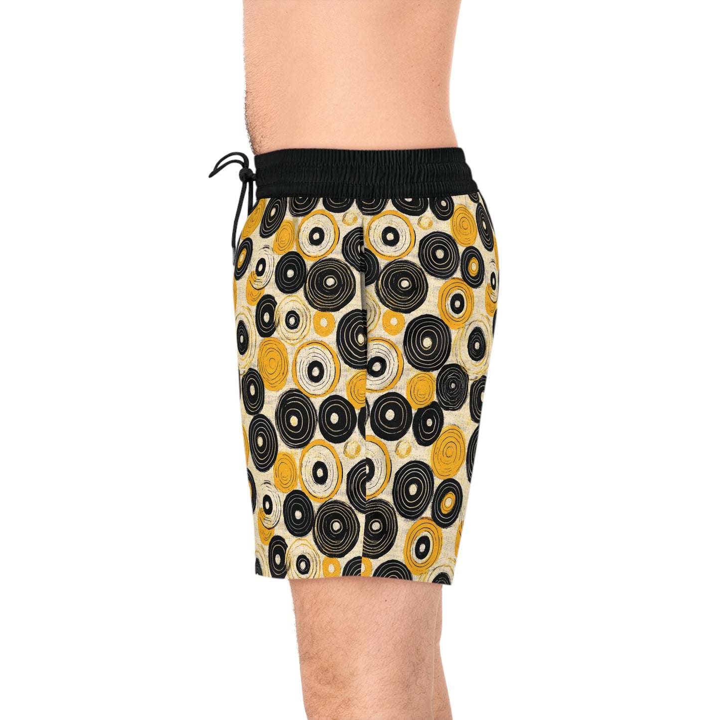 "Old 45's", Men's Mid-Length Swim Shorts (70's Black Cuffs)