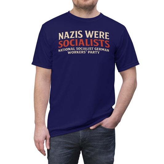 "Nazis were Socialists", Unisex T-shirt (Obsidian Blue)