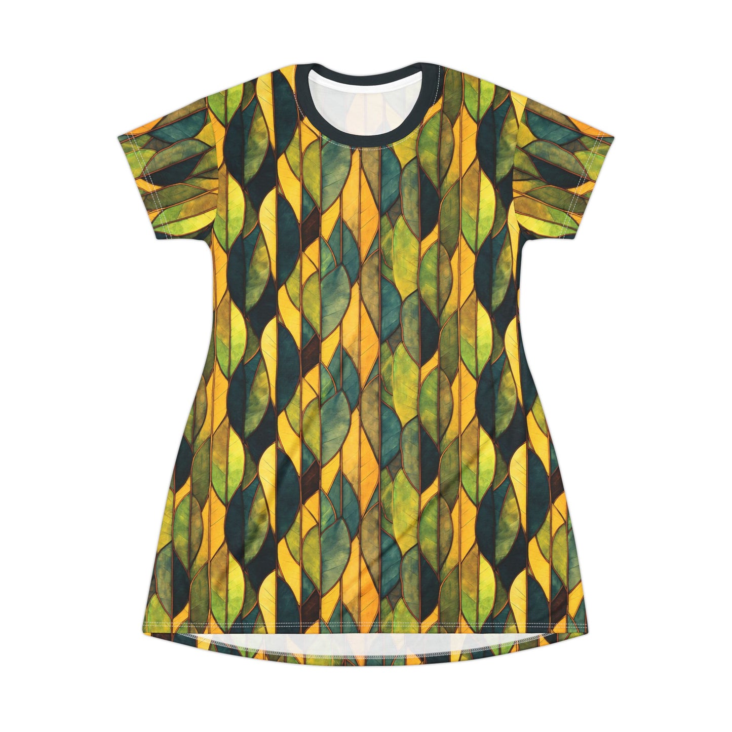 "Inner Grove", T-Shirt Dress (Eucalyptus Green Collar)