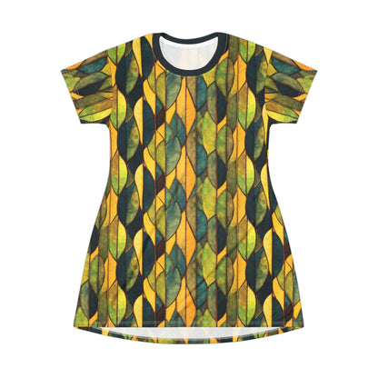 "Inner Grove", T-Shirt Dress (Eucalyptus Green Collar)