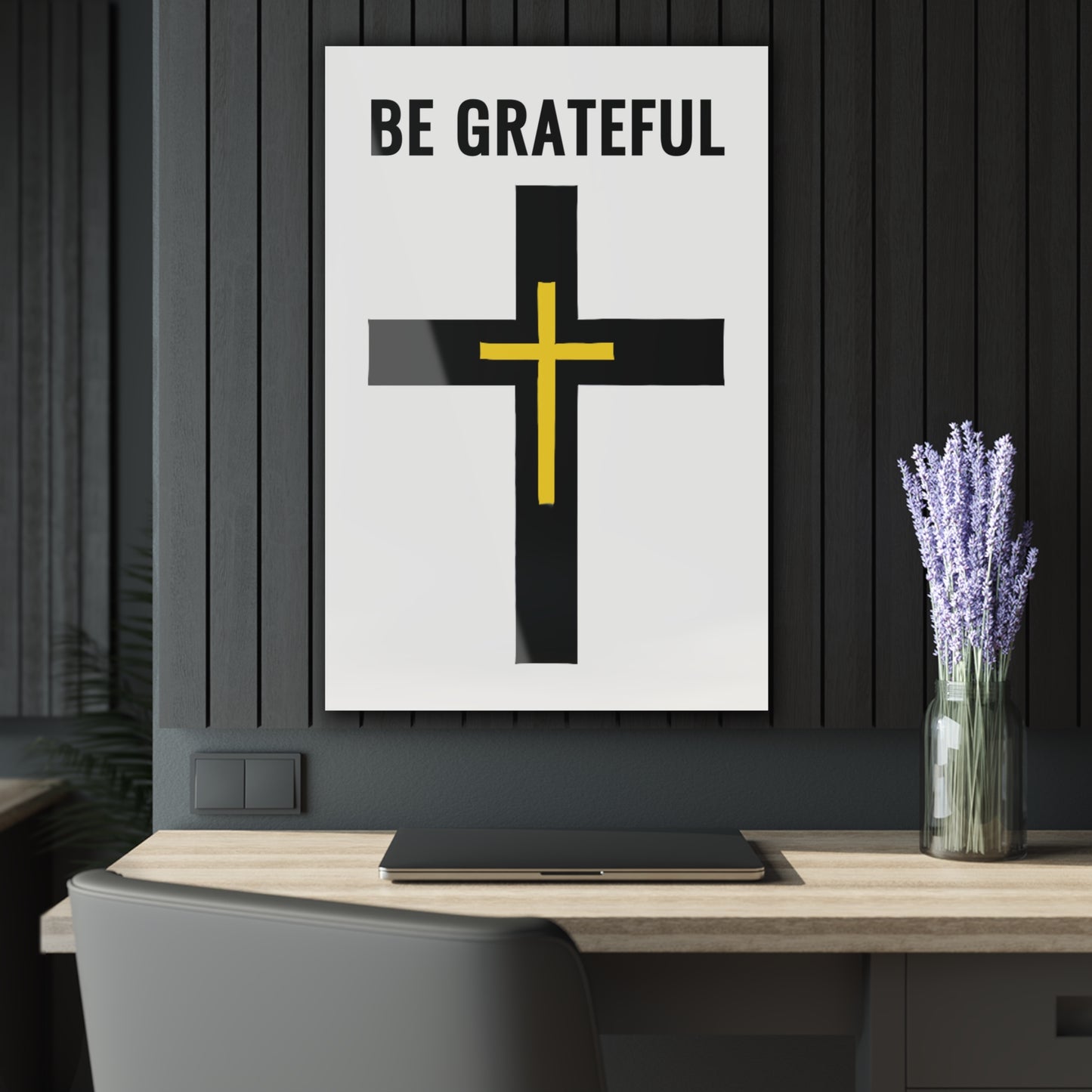 "Be Grateful", Acrylic Wall Prints (French Cleat Hanging) (Pure White)