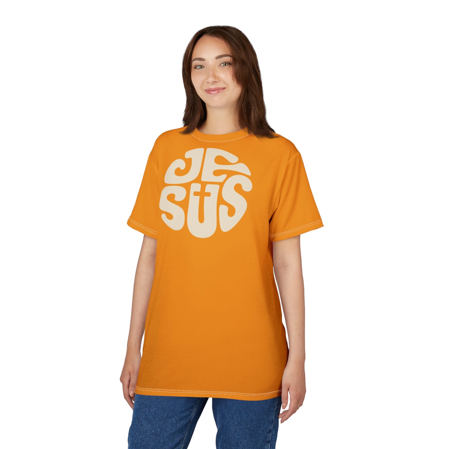 "Retro Jesus", Unisex T-shirt (Dutch Orange)