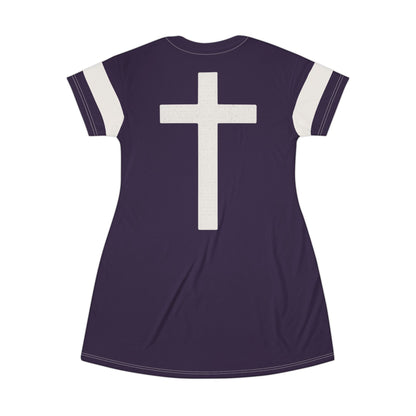 "Faith Overcomes Fear", T-Shirt Dress (Academic Purple)